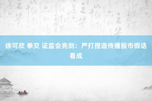 徐可欣 拳交 证监会亮剑：严打捏造传播股市假话看成